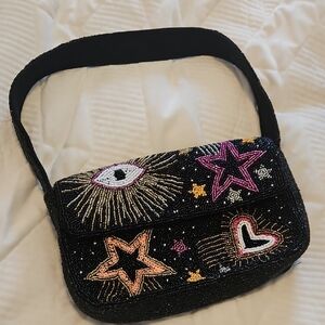 Embellished Black Beaded Shoulder Bag
